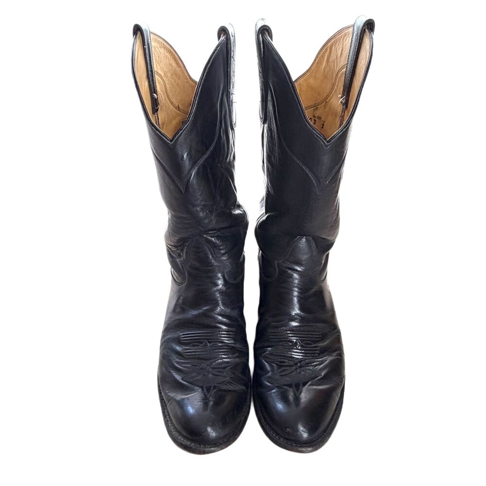 Tony Lama Western Boots Mens Size 10 Vintage Shoes Black Leather Roper 9717 USA - Picture 3 of 13